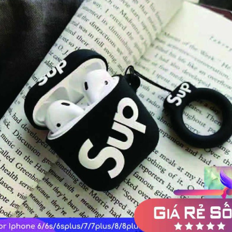 Airpods Case ⚡Freeship ⚡ SUPREME ĐEN Case Tai Nghe Không Dây Airpods 1 / 2 / i11 / i12 - Châts Case Store