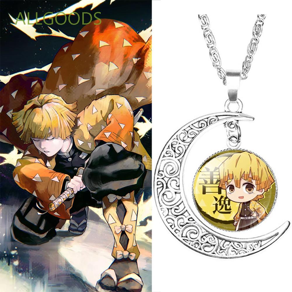 ALLGOODS Unisex Pendant Necklace Women Cosplay Necklace Anime Demon Slayer Necklace Kamado Tanjirou Moon Glass Men Kimetsu no Yaiba Time|Glass Jewelry