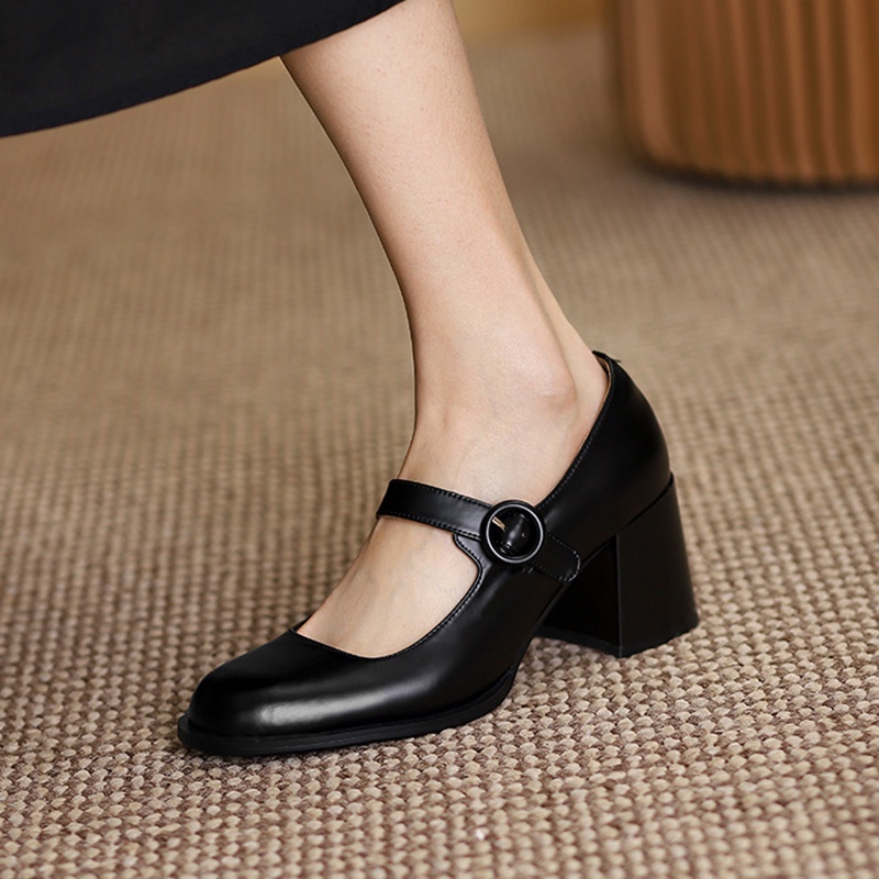 Giày cao gót IELGY mũi vuông có khóa cài phong cách cổ điển thời trang dành cho nữ