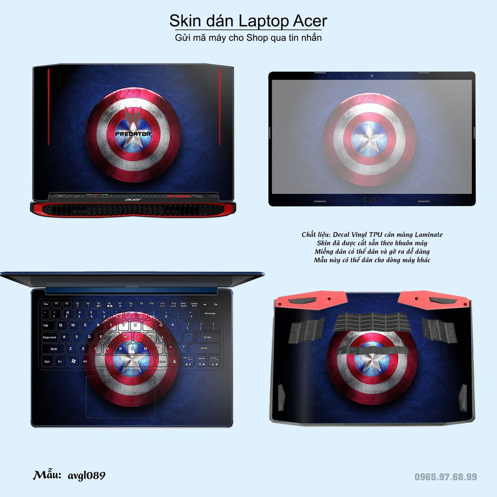 Skin dán Laptop Acer in hình Avenger (inbox mã máy cho Shop)