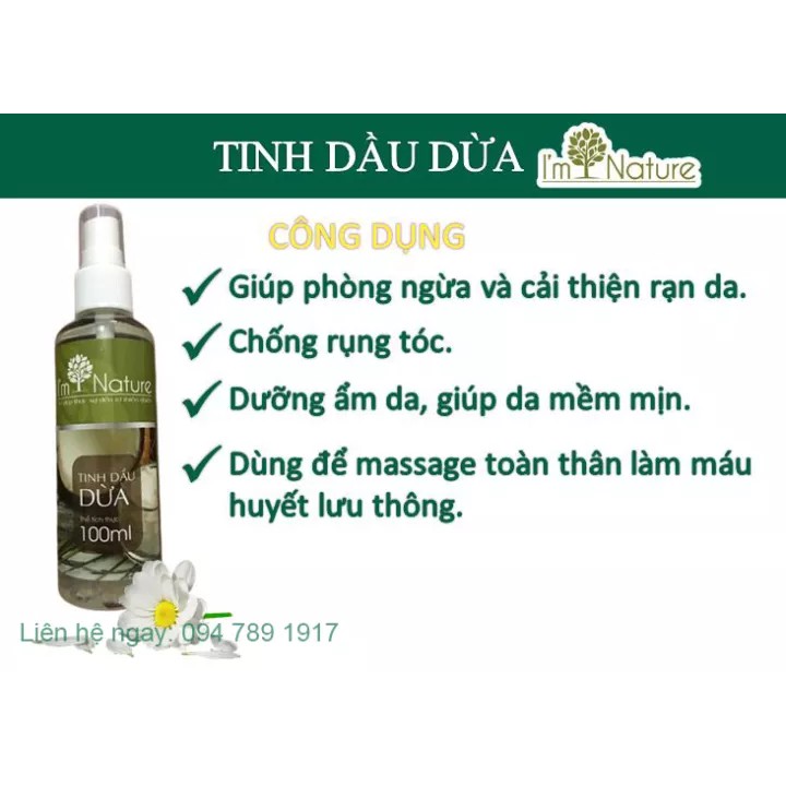 (+Quà) Tinh Dầu Dừa I'M NATURE Ép Lạnh 100% Nguyên Chất 100ml
