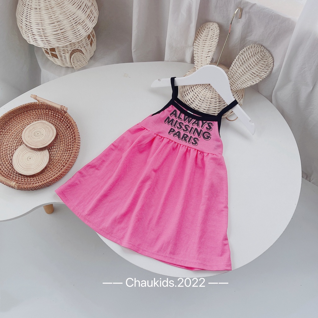 Váy bé gái, váy 2 dây chất cotton họa tiết Alway Missing Paris cho bé