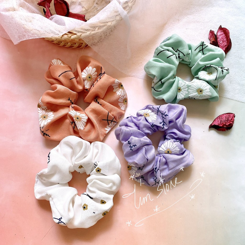 {Ảnh thật} SCRUNCHIES HOA CÚC LINEN 5 MÀU, CỘT TÓC VẢI THỜI TRANG NỮ