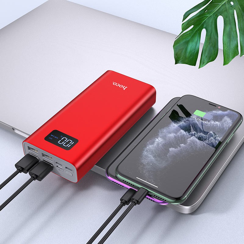 Pin sạc dự phòng di động HOCO J46A dung lượng cao 20000mAh, đầu ra 4 cổng USB 2A, có màn hình LED - Hàng chính hãng