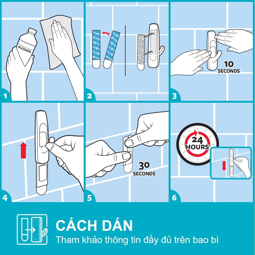 Móc dán tường chống thấm nước Command 3M vỉ 2 cái cỡ vừa chịu lực 1.3kg - 17001B