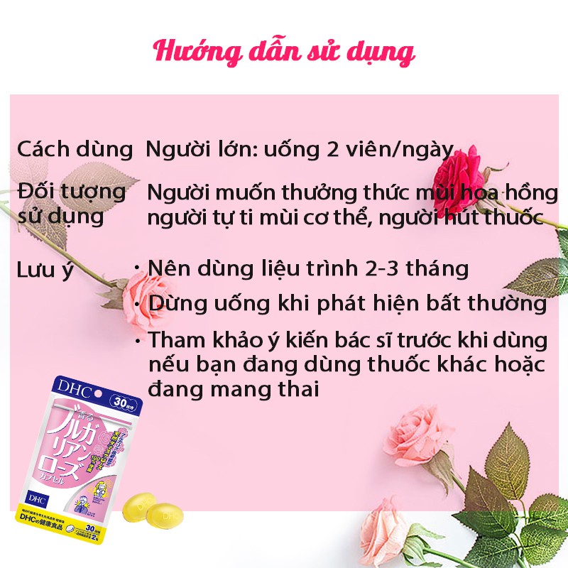 Viên Uống Hương Hoa Hồng Thơm Cơ Thể DHC Bulgarian Rose Capsule 30 Ngày 60 Viên