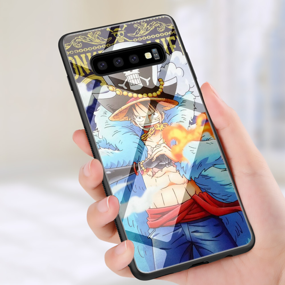 Ốp Điện Thoại Kính Cường Lực Viền Dẻo Họa Tiết Hoạt Hình One Piece Luffy Cho Samsung Galaxy S7 Edge S8 S9 S10 S20 Plus Vc86