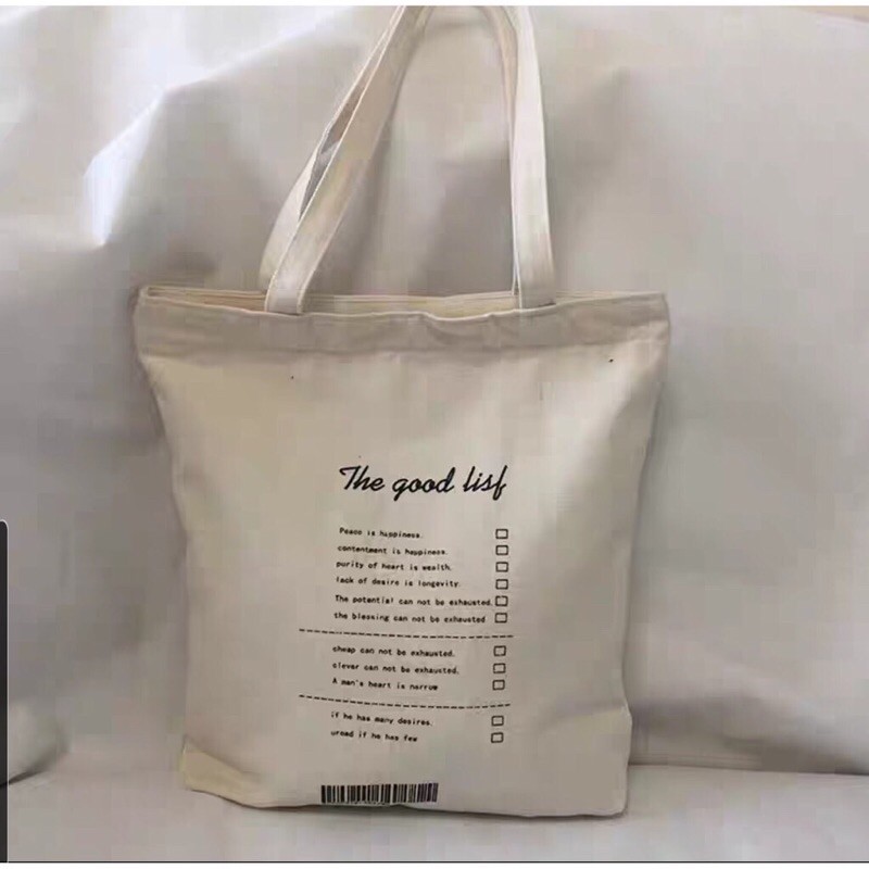 TÚI TOTE VẢI VINTAGE TRẮNG NGÀ , TÚI TOTE CANVAS ULZZANG THE GOOD LIST