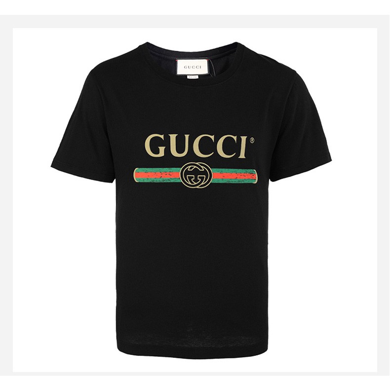 Áo thun tay ngắn cổ tròn in chữ Gucci thời trang cho nam và nữ