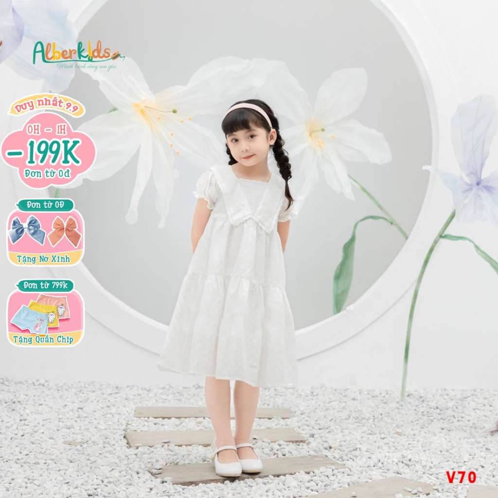 Váy bé gái ALBERKIDS hoa 2 lớp công chúa xinh đẹp cho trẻ em 2,3,4,5,6,7,8,9,10,11,12 tuổi [V80]