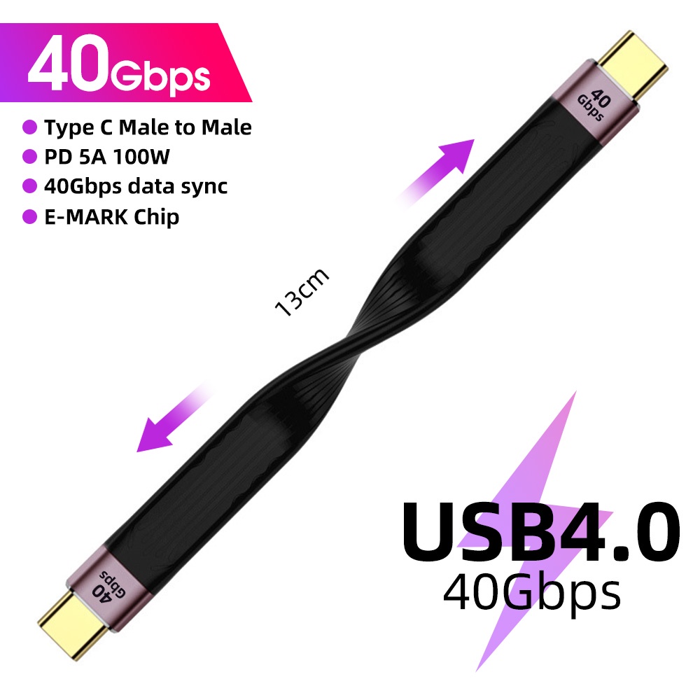 Dây Cáp Sạc Nhanh 13cm USB 3.1 Gen 2 PD 100W Type C 10Gbps truyền hình ảnh 4K thunderbolt 3