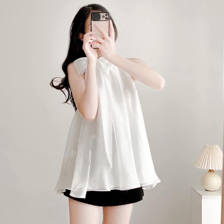 Áo Yếm Voan Tơ 3 Lỗ Thắt Nơ Xinh Xắn May 2 Lớp, Labibi