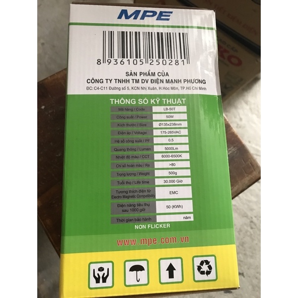 Bóng đèn Led trụ nhôm , nhựa MPE 20W đến 50W