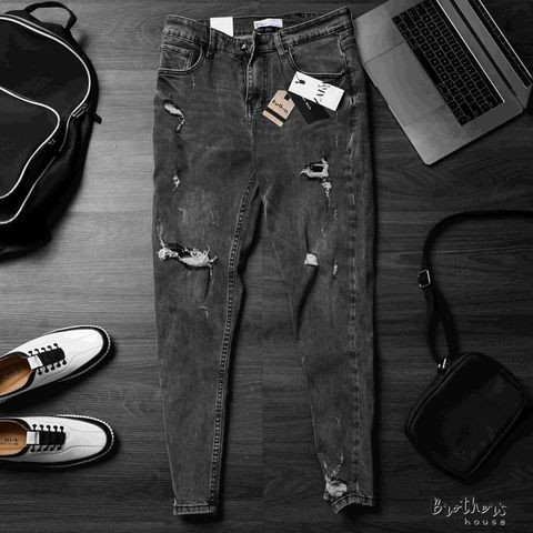 Quần jean nam xám đậm rách Zara, mặc tôn dáng thoải mái