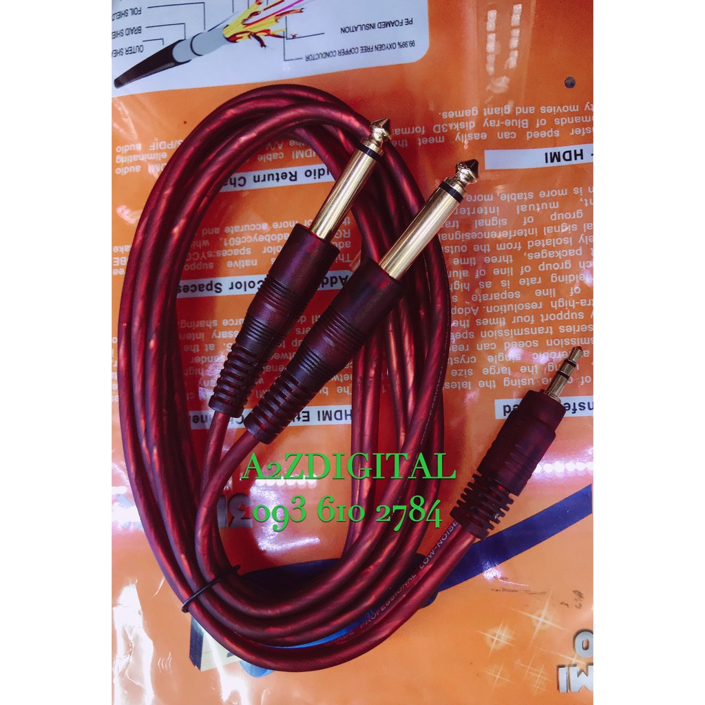CÁP CHUYỂN TỪ JACK CẮM 3.5mm RA 2 ĐẦU JACK CẮM 6.5mm DÀI 1.5Mét