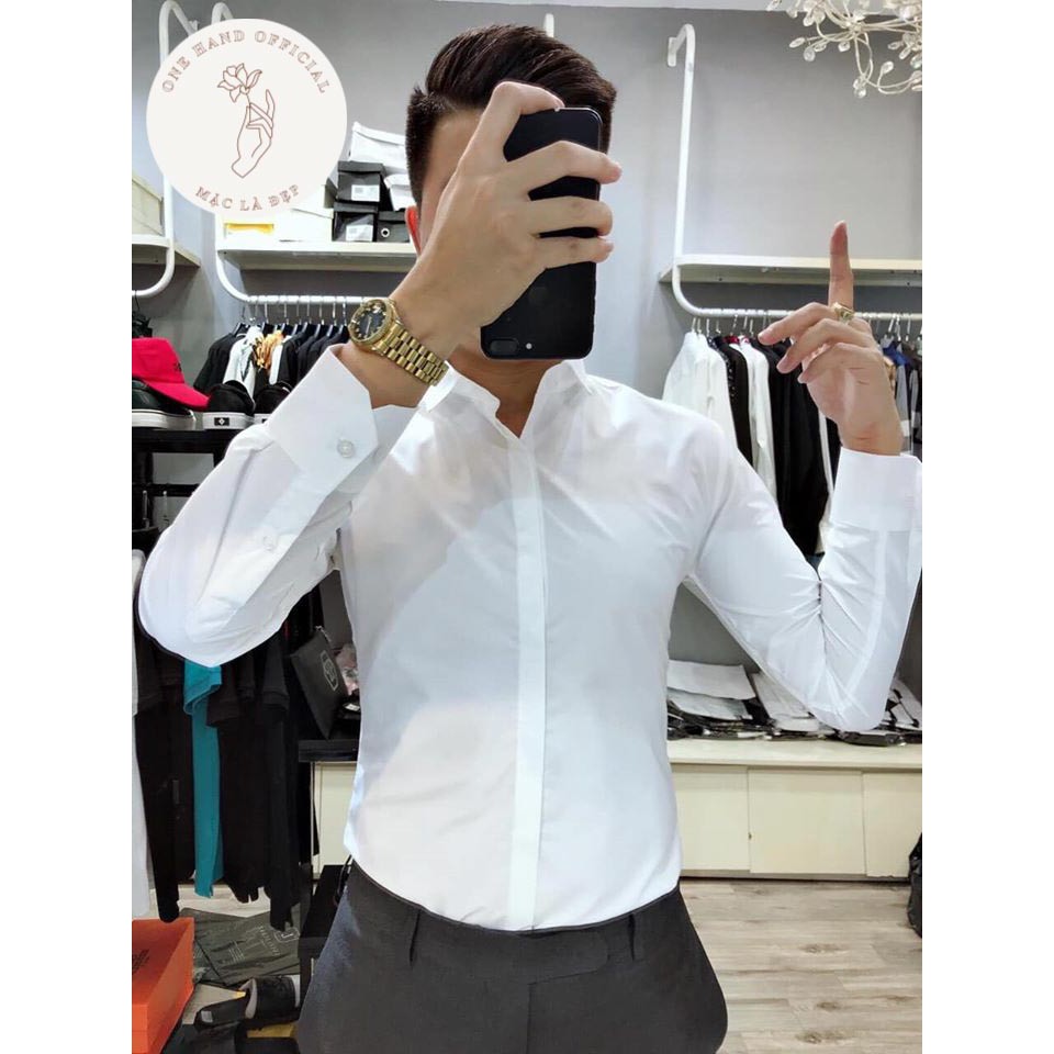 Áo Sơ Mi Trắng Nam Dấu Cúc  💕1𝖍𝖆𝖓𝖉💕 Sơ Mi Nam Nẹp Ẩn Không Nhăn, Không Xù, Không Bay Màu - Mặc Là Đẹp - Mã SMDC | BigBuy360 - bigbuy360.vn