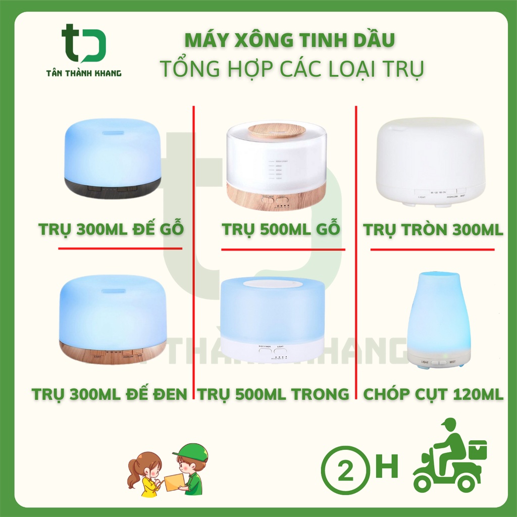 Máy Khuếch Tán Tinh Dầu Trụ trong, Trụ Gỗ  dung tích lớn Kèm Sạc Adapter