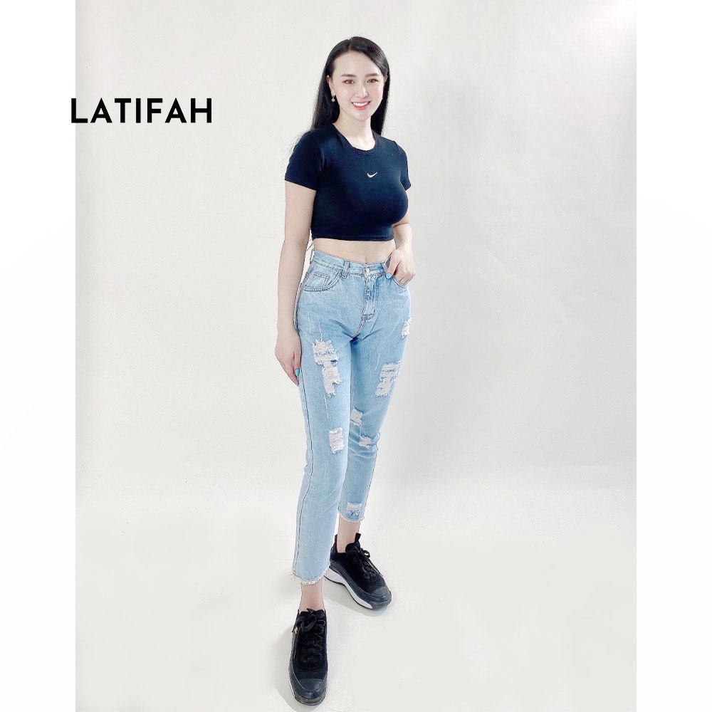Quần baggy jean Latifah ống nhỏ rách tua lai QD012 phong cách hàn quốc trẻ trung năng động