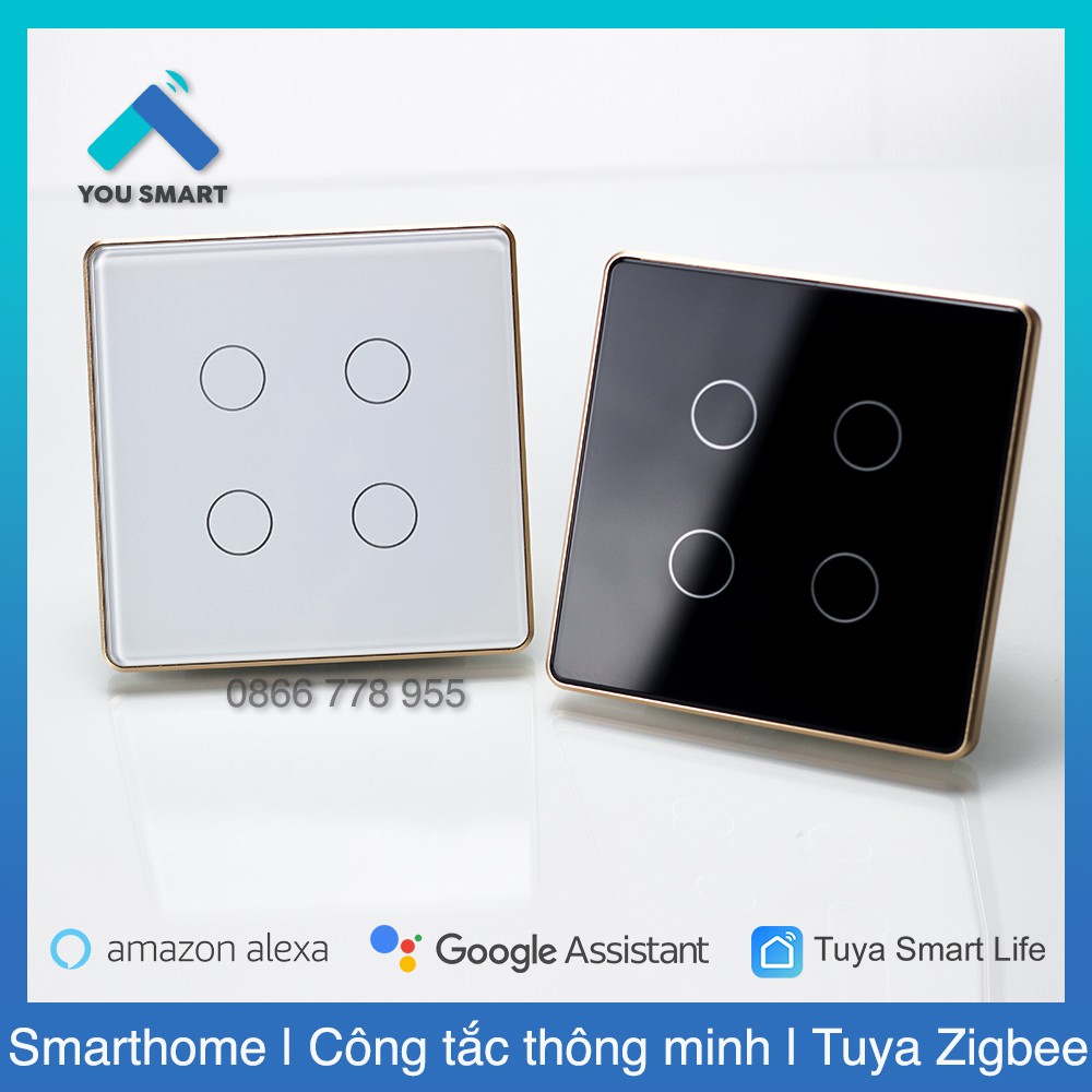 Công Tắc Thông Minh Zigbee Viền Nhôm Cao Cấp 1-2-3-4 Nút (Vuông)