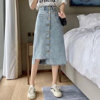 Chân Váy Denim Dáng Dài Phối Hàng Nút Lệch Cá Tính Cho Nữ