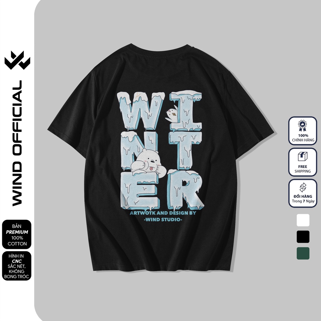 Áo thun tay lỡ unisex WIND phông form rộng 65% Cotton WINTER thời trang nam nữ oversize