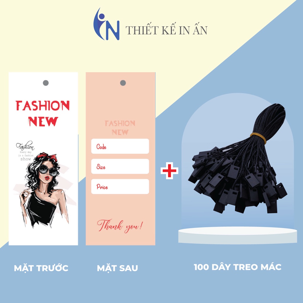 Mác quần áo combo 100 mác + 100 Dây Treo Thẻ Bài - Dây Dù Xâu Tag (Mác) Quần Áo