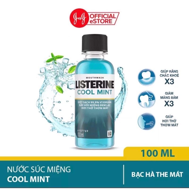 Nước súc miệng giữ hơi thở thơm mát Listerine cool mint zero 100ml