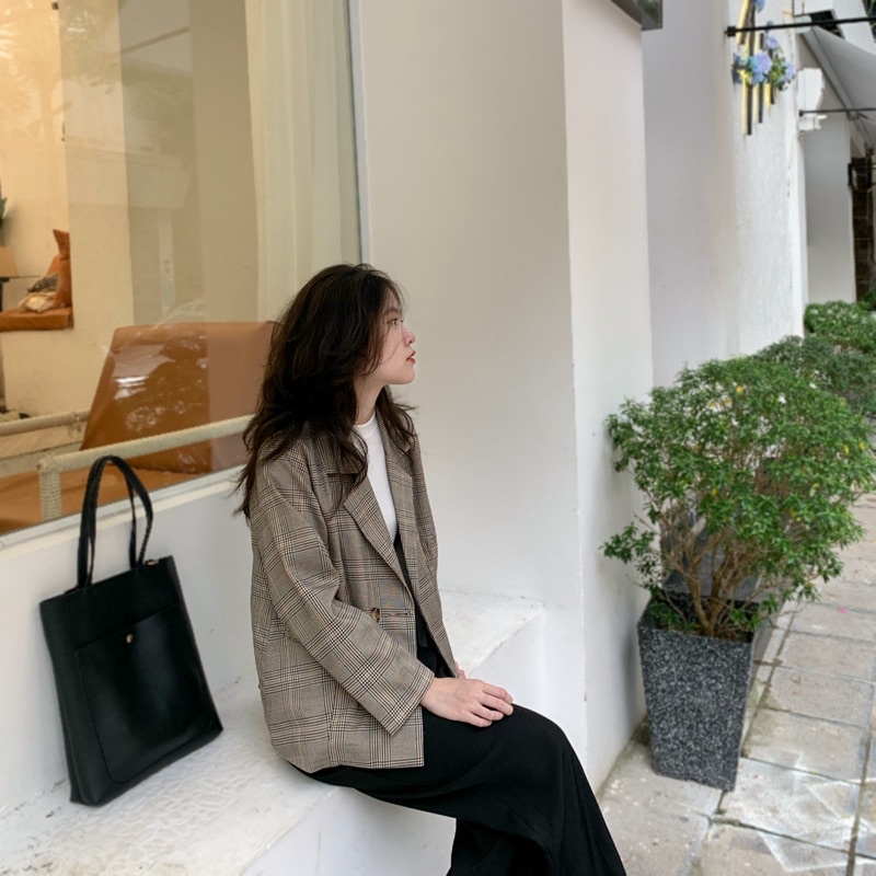 Áo khoác blazer THU sọc caro basic 🍂
