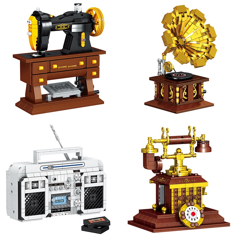🔥Ready Stock🔥Lego classic retro sewing machine phonograph record player telephone building blocks children’s gifts play house toys