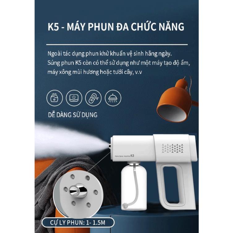 Máy Phun Khử Khuẩn Cầm Tay K5 K6X Cao Cấp [Có Đèn Hồng Ngoại] Máy xịt khử khuẩn phun sương mini 6 tia laser