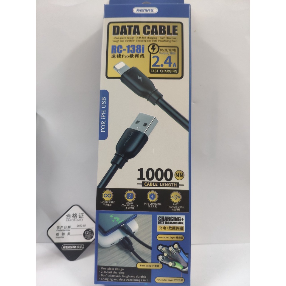 Aki shop Cáp Sạc Nhanh Iphone type C PD 20W USB-C Cáp Sạc Nhanh RC-138 REMAX chính hãng decor