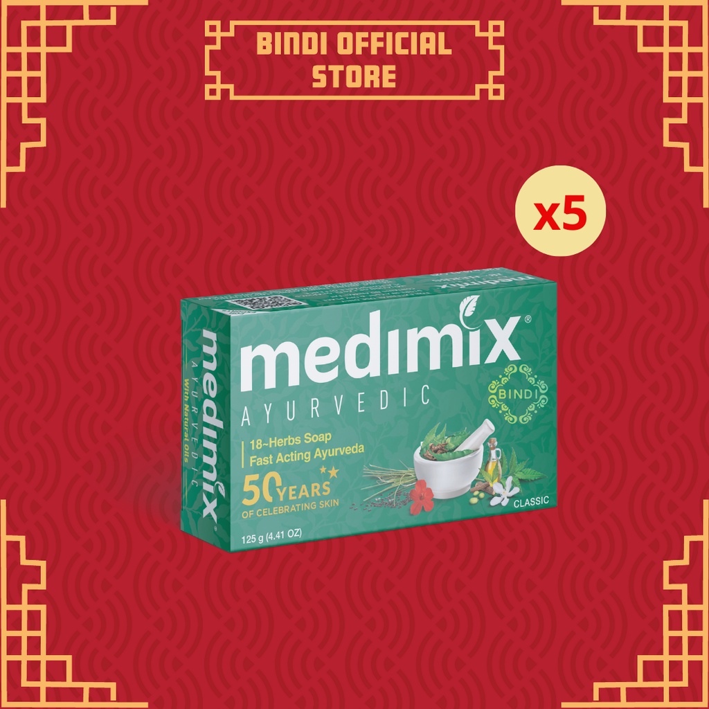 Set 5 xà phòng Medimix 18 loại thảo dược Ayurveda Tác Động Nhanh 125g/bánh