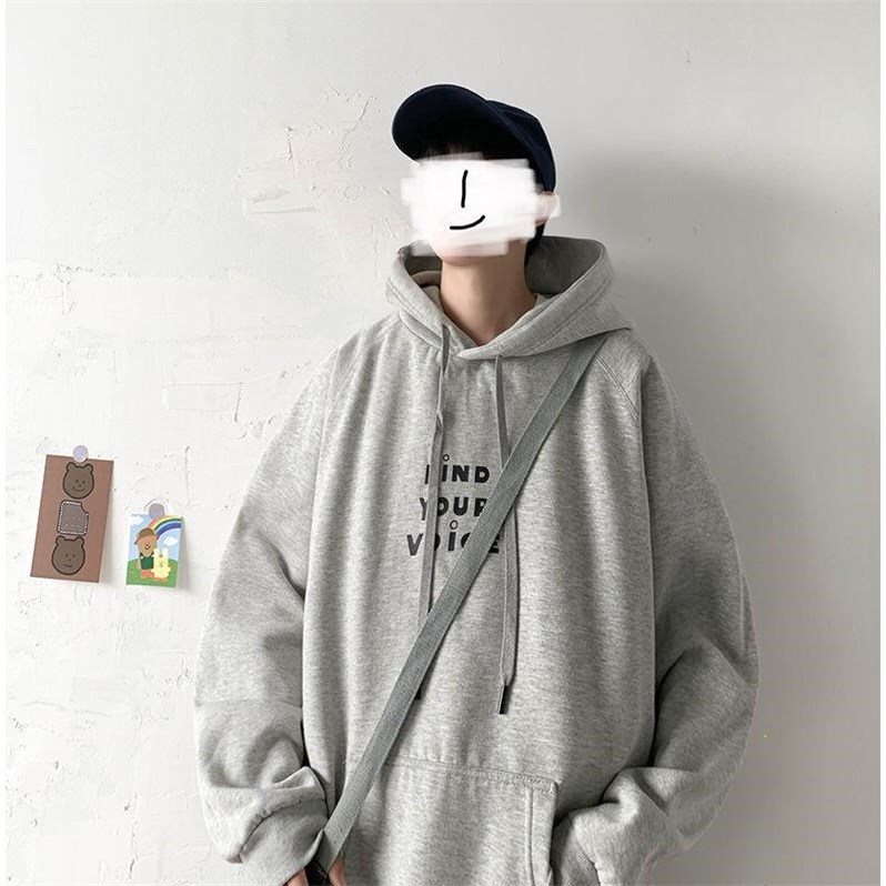 Áo hoodie nhung dày dáng rộng in chữ thời trang mùa thu cho nam S-3XL