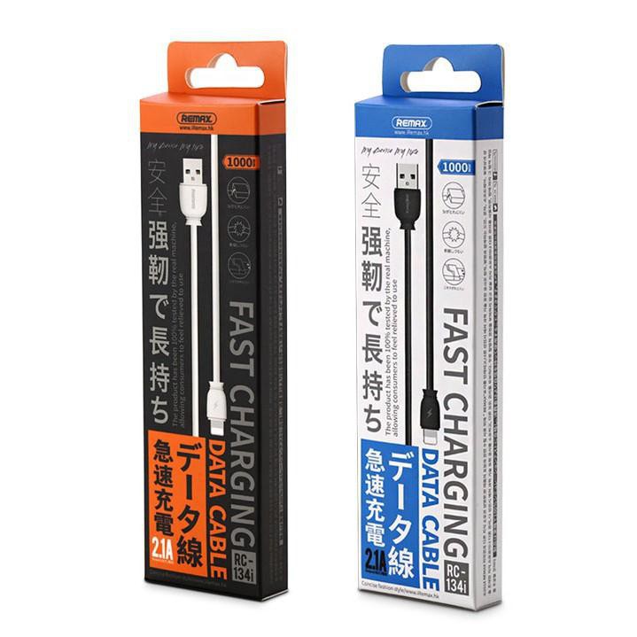 Cáp sạc nhanh Remax RC-134i cổng dài 1 mét max 2.1A (TRẮNG/ĐEN)