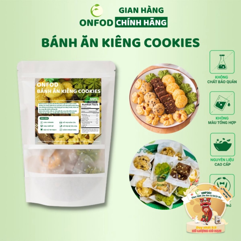 Bánh ăn kiêng giảm cân cookies ONFOD mix 5 vị dành cho người tiểu đường, gym, yoga, eat clean 250g 500g