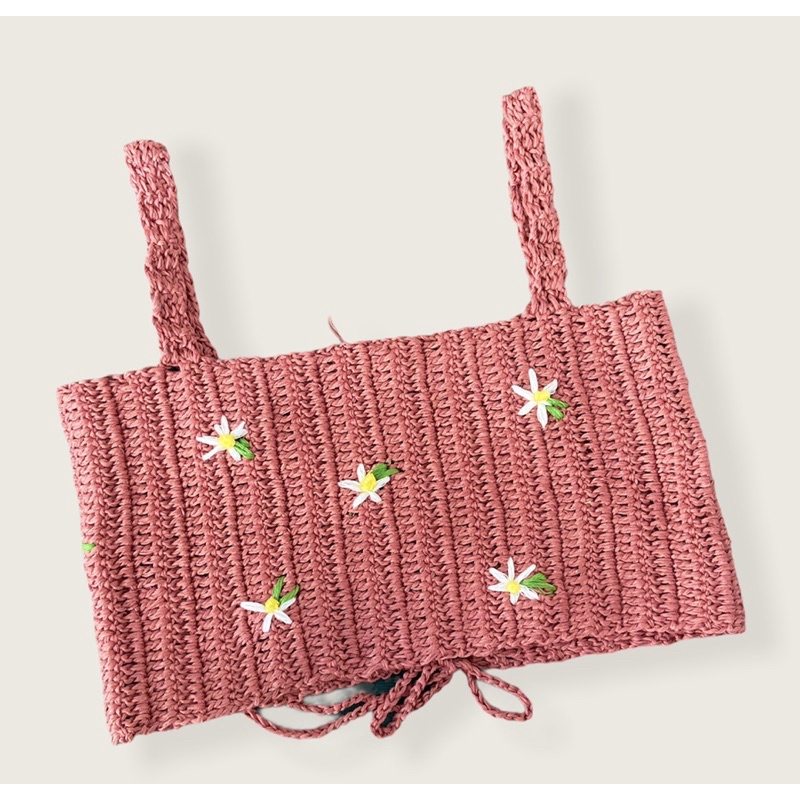 Áo len 2 dây thêu hoa