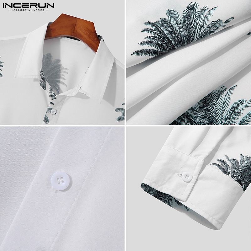 Áo sơ mi INCERUN tay dài in họa tiết phong cách xuân thu thời trang trẻ trung cho nam