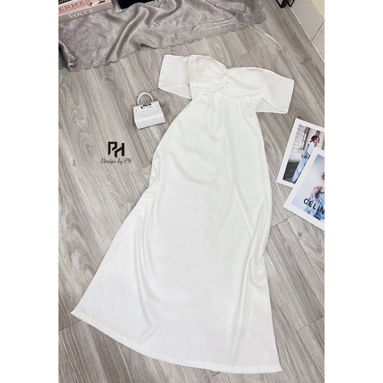 Váy maxi lụa vai lưới