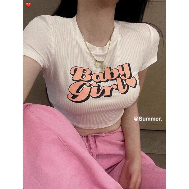 Áo thun Croptop ngắn tay BABYGIRL đen trắng xanh QN