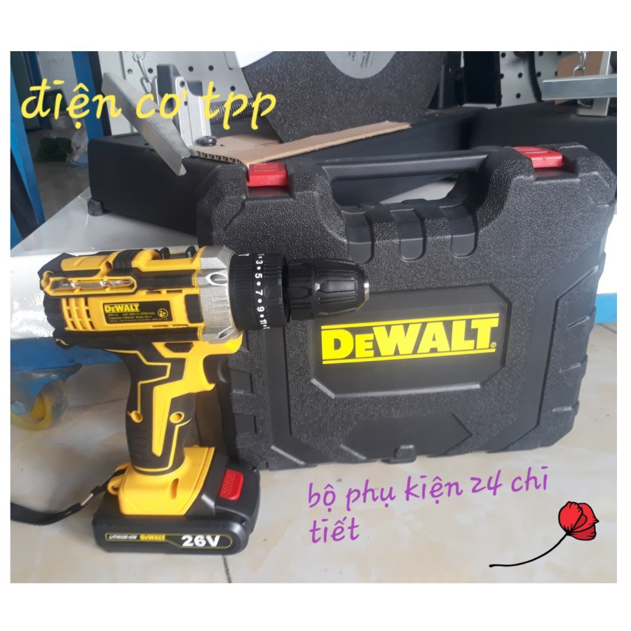 Máy Khoan Pin DeWaLT 26V 3 chức năng, Tặng kèm bộ phụ kiện , máy 2 pin