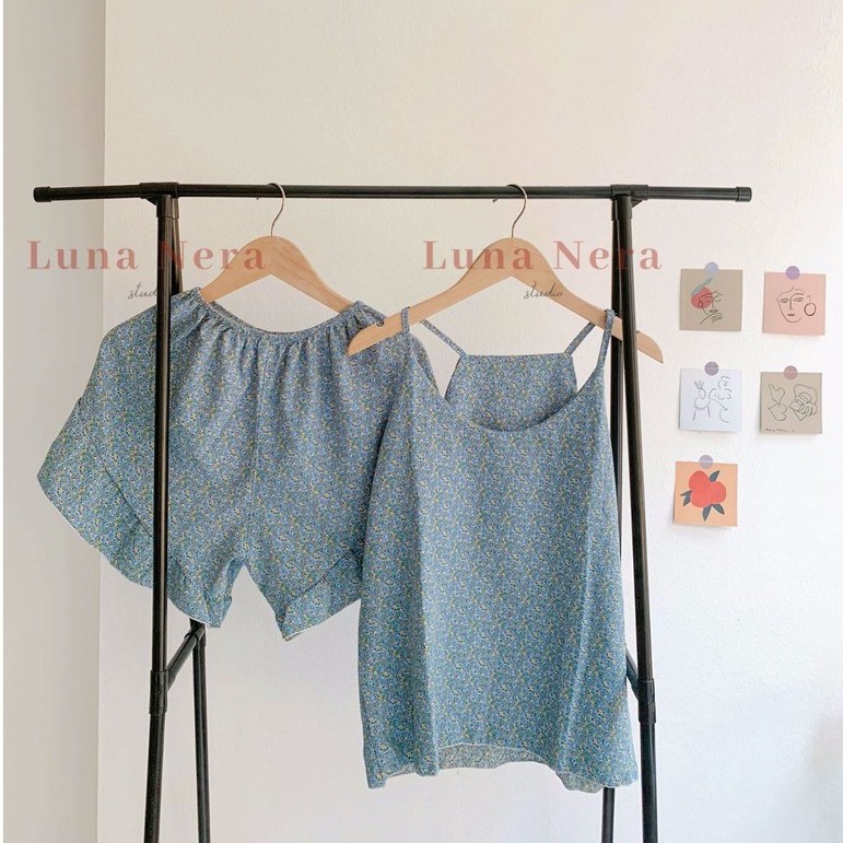 [TẶNG GƯƠNG CẦM TAY] Set đồ ngủ 2 dây hoa nhí hiện đại quần viền bèo | Ảnh thật 100% ♡ | BigBuy360 - bigbuy360.vn