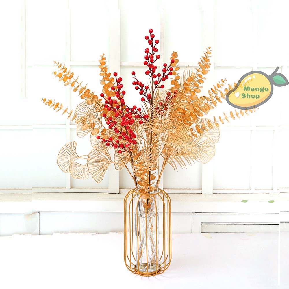 Cành Lá Táo Vàng, Cành Lá Tim Đuôi Công Vàng Decor Trang Trí