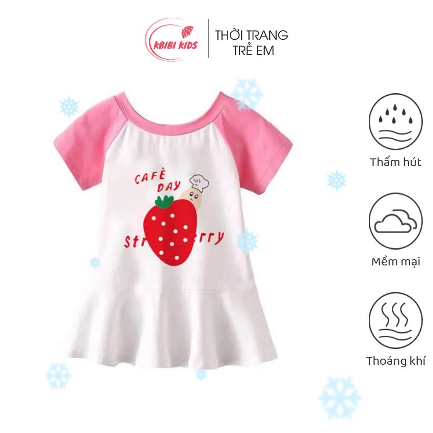 Váy bé gái cotton Kbibi Kids mã K14 Đầm trẻ em dáng xòe màu trắng hồng họa tiết dễ thương mặc mùa hè đi chơi đi học