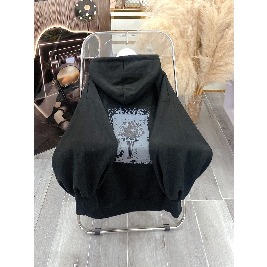 Hoodie Hoa Hồng Tay Bồng Dáng Rộng Mũ To Nam Nữ Unisex Basic Form To Hot Trned