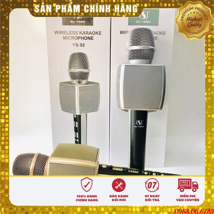 Míc Karaoke Cao Cấp YS92⚡FREE SHIP⚡( Mẫu Mới 2021) Micro Đa Năng 3 In 1,Mic Kiêm Loa, Âm Bass Ấm, chức năng như vỗ tay