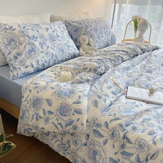 Chăn Ga Gối Cotton Living 💝 FREESHIP 💝 Bộ Chăn Ga Cotton 100% "Hồng Nhung Xanh " nhập khẩu 4 món