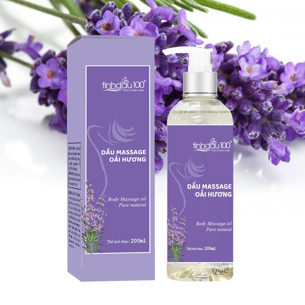 Dầu massage body oải hương Tinh Dầu 100 thư giãn, giảm đau mỏi vai gáy. Tinh dầu massage lavender lọ 200ml