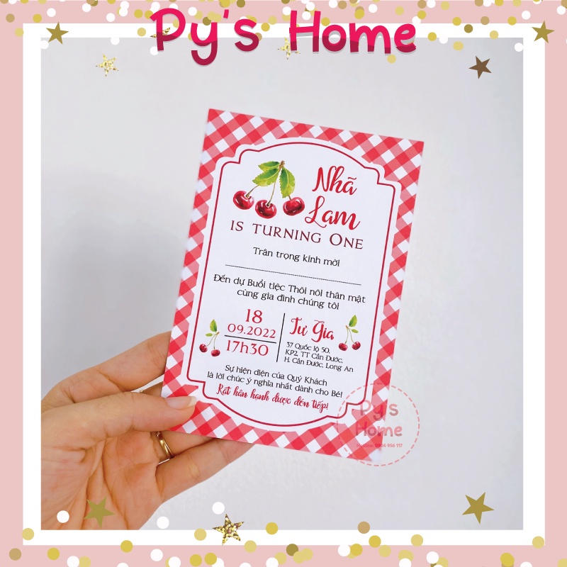 🍒 Thiệp Thôi Nôi - Sinh Nhật thiết kế cho Bé Gái - Chủ đề CHERRY