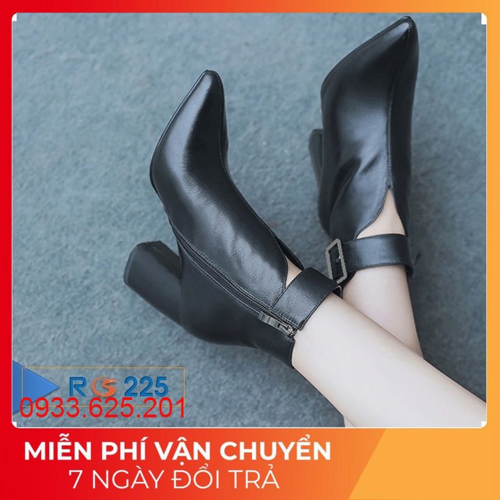 Giày bốt nữ thời trang gót vuông 7cm mũi nhọn cách điệu Ro225 - Bảo hành 12 tháng - Đổi hàng nếu không ưng ý