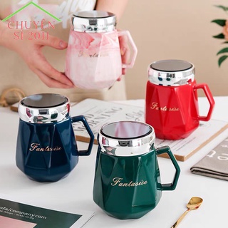 Ly sứ giữ nhiệt 460ml nắp tráng gương